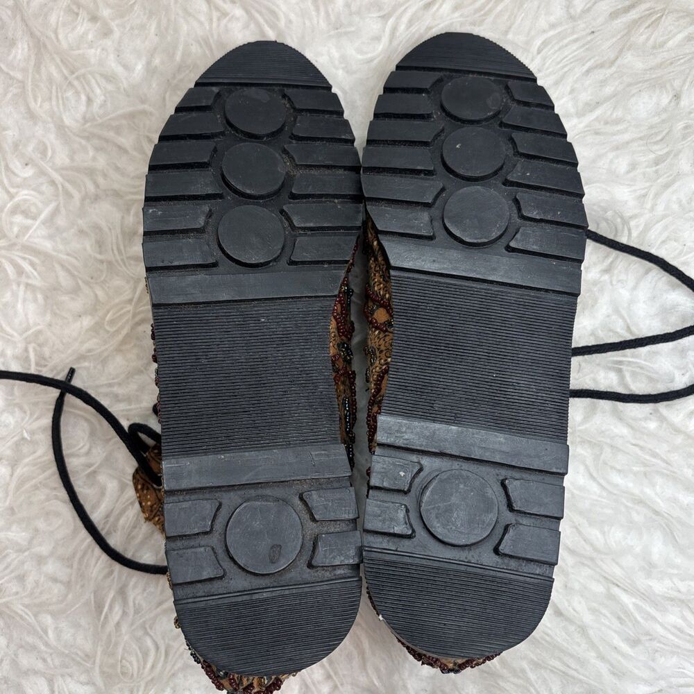 Women’s Beaded Paisley Textile Lace Up Shoes Boho Embroidered Indonesia Fits 8 - Picture 9 of 16